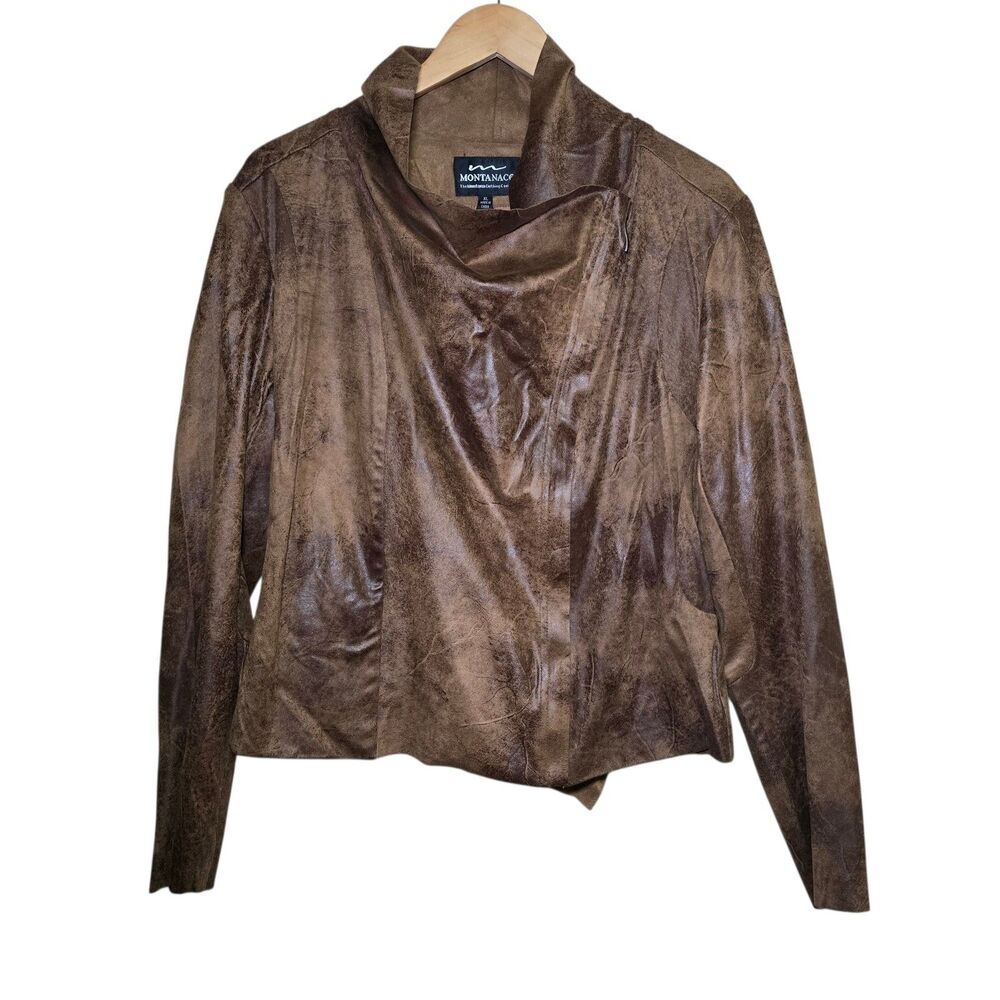 Brown Vegan Leather Asymmetric Jacket - Women's